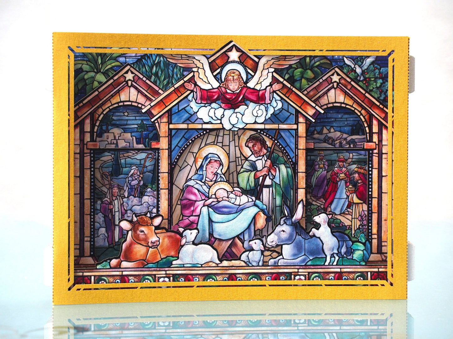 Christmas Nativity Holy Night Scene. Mosaic icon pop up card