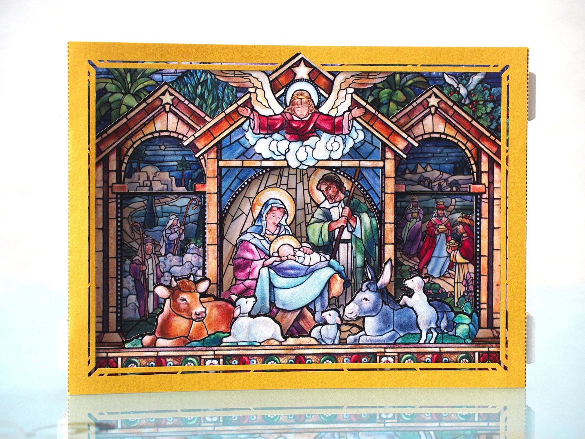 Christmas Nativity Holy Night Scene. Mosaic icon pop up card