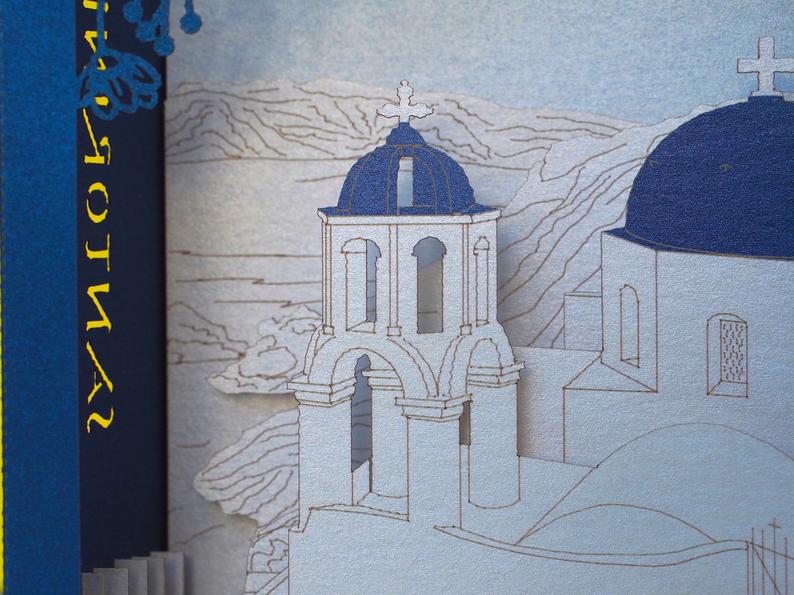 Santorini Greece pop-up card - blue roofs