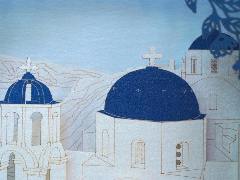 Santorini Greece pop-up card - laser cut