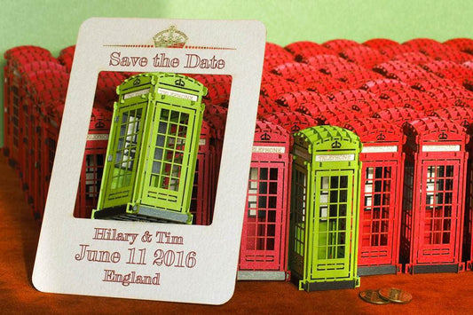 Save the Date England London Telephone Booth pop-up card - ColibriGift