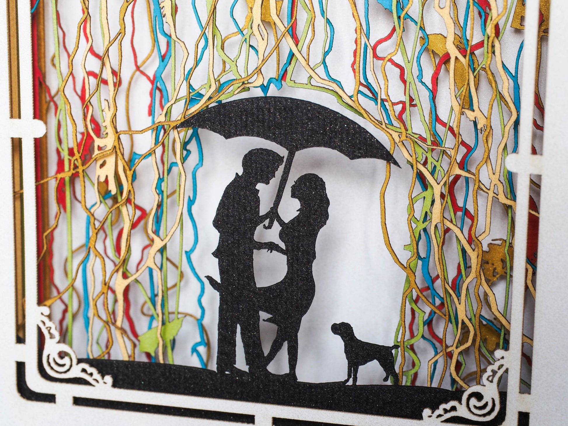 Save the Date RSVP pop-up card Rain Love Dog Couple Umbrella - ColibriGift