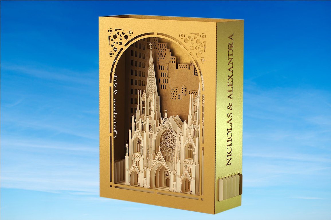 Wedding Invitation USA New York City St. Patrick Cathedral pop-up card - ColibriGift