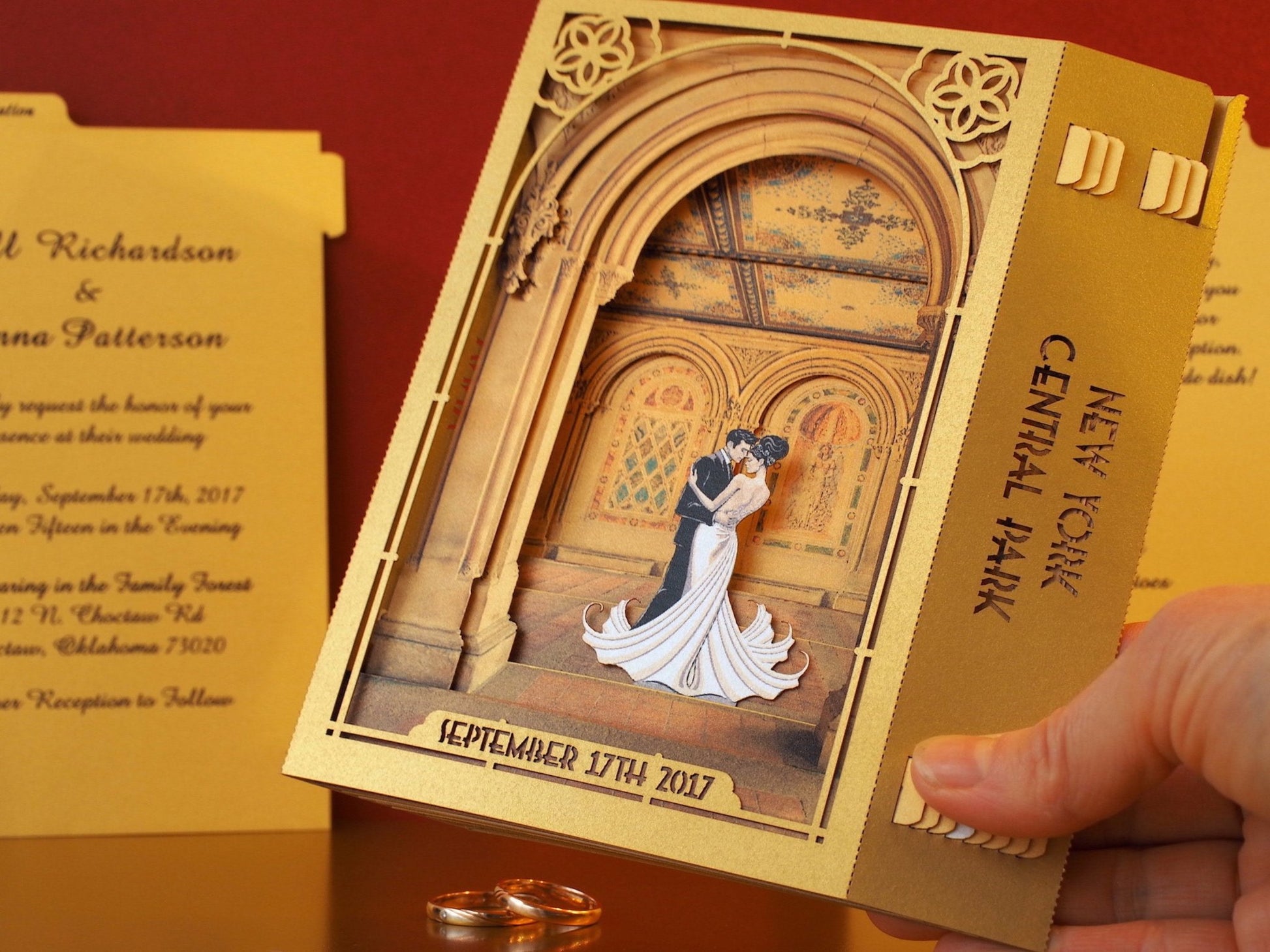 Wedding Save the Date Central Park NYC USA Bethesda Fountain Terrace pop-up card - ColibriGift